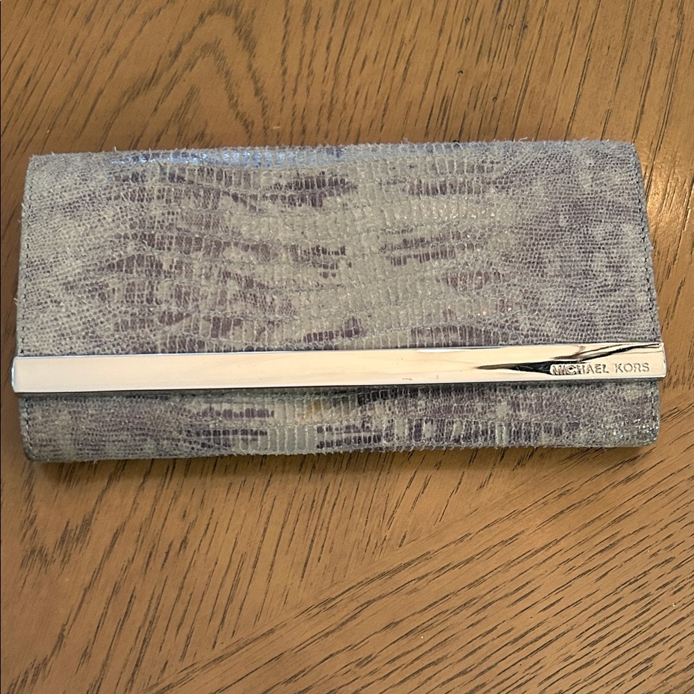 Michael Kors Textured Silver Clutch